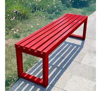 Banco de jardín de metal rojo de 1,8 m, resistente a la intemperie, muebles de patio de hierro fundido, diseño sin respaldo para terraza, parque, césped y terraza, asiento elegante y duradero para