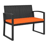 Banco de jardín de ratán Outsunny de 2 plazas, banco de exterior con cojín, sofá de jardín de mimbre PE con reposabrazos, estructura de acero galvanizado para patio, parque, color naranja.