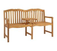Banco de jardín de teca maciza, 155 x 60 x 94 cm, diseño de concha tallada | Teca maciza, acabado marrón, diseño de listones, patas a poste, peso máximo 110 kg por asiento