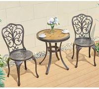 Banco de jardín Juego de 3 piezas de muebles de jardín de aluminio mesa de comedor sillas antiguo asiento de patio al aire libre