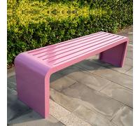 Banco de jardín moderno para exteriores sin respaldo, resistente a la intemperie, diseño integrado, hierro fundido rosa y madera, capacidad de 400 kg, 120 x 40 x 45 cm