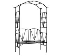 Banco de jardín Outsunny, banco de patio exterior de 2 plazas, sofá de jardín metálico con arco para enredaderas y plantas trepadoras para espacios exteriores, negro