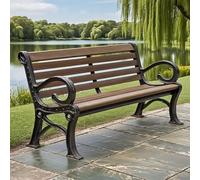 Banco de jardín para Exterior, Banco de Patio con Asiento de aleación de Zinc, Banco de Parque para Todo Tipo de Clima con Respaldo y reposabrazos para Interior, jardín, Piscina y Porche.