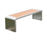 Banco de jardín para exteriores, banco de parque sin respaldo, acero inoxidable y madera plástica, 150 cm, para patio, porche, césped y asientos elegantes
