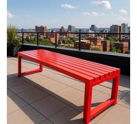 Banco de jardín para exteriores de 100 cm, asiento de parque de metal sin respaldo, muebles de patio resistentes a la intemperie, sofá pequeño para terraza, color rojo, perfecto para espacios al aire