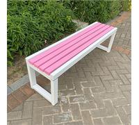 Banco de jardín para exteriores de 2 y 3 plazas, marco de acero, resistente a la intemperie, asiento de madera natural, sin respaldo, cómodo mueble de patio (tamaño: 120 cm)