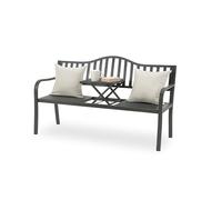 Banco de jardín Relaxdays con Mesa Plegable, 3 plazas, Acero, Banco de jardín, Medidas: 90 x 150 x 57,5 cm, Antracita
