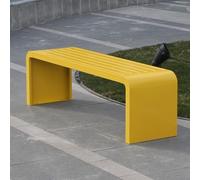 Banco de jardín resistente a la intemperie, asiento de hierro sin respaldo para parque y porche, colorido banco de jardín de infantes (amarillo, 150 cm), perfecto para jardines y espacios al aire