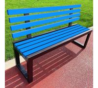 Banco de jardín resistente a la intemperie de madera maciza y metal, asiento de patio al aire libre, cómodo diseño de respaldo perfecto para balcón, porche y jardines, negro y azul, 40 x 120 cm