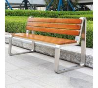 Banco de jardín resistente al aire libre, marco de acero inoxidable, asiento de listones de madera para todo tipo de clima con respaldo para patio, porche, patio trasero, parque