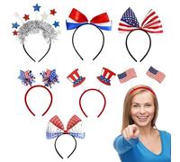 Banco De La Cabeza Del 4 De Julio, Accesorios Para El Cabello Azul Rojo, Conjunto De 7 Círculos De Cabello Patriótico Para El 4 De Julio Memorial Veterans Independence Day Parade, Favors Party