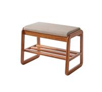 Banco de madera maciza con asiento acolchado suave, banco de almacenamiento para vestíbulo, dormitorio, pasillo, estantes abiertos, banco pequeño para zapatos, 55/80/100 x 34 x 42 cm