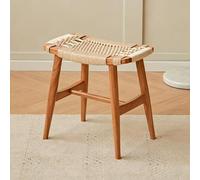 Banco De Madera Maciza, Taburete Para Cambiar Zapatos En Forma De Silla De Montar,artesanía De Ratán, Taburete De Bar Sin Respaldo, Con Reposapiés, Adecuado Para Comedor, Sala De Estar, D Light Brown