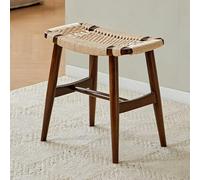 Banco De Madera Maciza, Taburete Para Cambiar Zapatos En Forma De Silla De Montar,artesanía De Ratán, Taburete De Bar Sin Respaldo, Con Reposapiés, Adecuado Para Comedor, Sala De Estar, Dormit Walnut