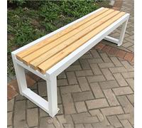 Banco de madera para 2 o 3 personas al aire libre, asiento de jardín con marco de metal recubierto de polvo para patio y balcón, 300 kg, capacidad de 150 cm, tamaño perfecto para parques y jardines