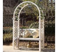 Banco de madera para jardín con enrejado blanco impermeable para todo tipo de clima, asiento al aire libre para ceremonias, fiestas, césped y patio trasero