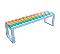 Banco de metal al aire libre para 2 personas con asiento de plástico de madera galvanizado y piel de jardín para patios, patios y cubiertas (blanco + color 100 x 40 x 45 cm)