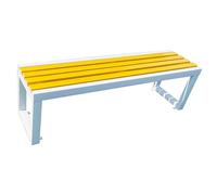 Banco de metal al aire libre para 2 personas de acero galvanizado e con asiento de madera, elegante piel de jardín para patios y patios, blanco y amarillo, 80 x 40 x 45 cm