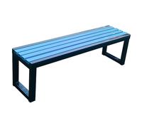 Banco de metal al aire libre para 2 personas de acero galvanizado e con asiento de plástico de madera para jardines y patios (negro y azul, 100 x 40 x 45 cm)