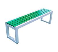 Banco de metal al aire libre para 2 personas de acero galvanizado e con asiento de plástico de madera para jardines y patios (blanco y verde, 150 x 40 x 45 cm)