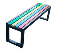 Banco de metal al aire libre para 2 personas de acero galvanizado e con asiento de plástico de madera para jardines y patios, negro y color, 80 x 40 x 45 cm