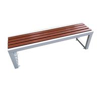 Banco de metal al aire libre para 2 unidades de acero galvanizado e con asiento de plástico de madera para jardines y patios (blanco y marrón, 150 x 40 x 45 cm)
