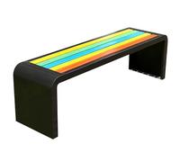 Banco de metal para exteriores, asiento de hierro forjado con superficie de madera compuesta, resistente a la intemperie para parques, campus, zonas escénicas, plazas, diseño duradero y elegante