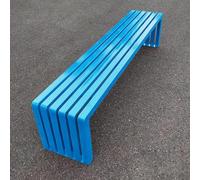Banco de metal para exteriores para patio y jardín, diseño sin respaldo, 100 cm, no requiere montaje, perfecto para balcón, patio, picnic y parques, elegante acabado azul