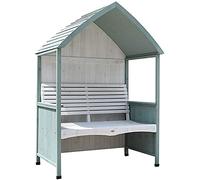 Banco de parque Patio Banco de jardín Sofás traseros, banco de jardín Parque Silla de descanso de madera maciza, Terraza Patio Silla doble Sombrilla y lluvia Muebles de jardín Silla, Resistente a la