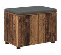 Banco de pasillo con cojín, estantería y puerta, madera vieja, 60 x 38 x 46 | Madera y tela, patas ajustables, cojín de asiento grande, estantes integrados, bordes negros, pasillo y entrada