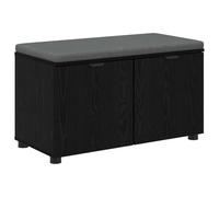 Banco de pasillo con cojín y estante, roble negro, 80 x 38 x 46 cm | Madera y tela, pies ajustables, estante para zapatos y bolsos, cojín de asiento grande, pasillo y entrada