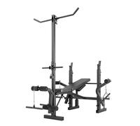 Banco De Pesas Ajustable 4 En 1 Para Gimnasio En Casa - Con Rack Para Barra, Extensión De Piernas, Pad Rizo Predicador y Articulación Mariposa - Plegable y Soporta 900 Lb Para Entrenamiento Completo