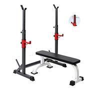 Banco de pesas ajustable para entrenamiento en casa con soporte para sentadillas y barra para pesas - para entrenamiento de fuerza y ejercicios con mancuernas para hombres