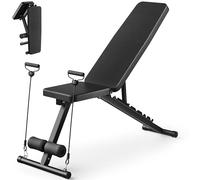 Banco de pesas ajustable para gimnasio en casa, banco de entrenamiento plegable para ejercicio de pesas de cuerpo completo, banco plano de inclinación de 600 libras con bandas de resistencia para