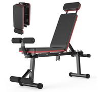 Banco de pesas ajustable, plegable, inclinable/declinable/plano, entrenamiento para todo el cuerpo, diseño de cabezal extendido, capacidad para 660 lbs/300 kgs.