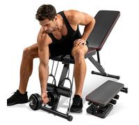 Banco de pesas plegable con cuerdas de tracción, banco de entrenamiento ajustable de 7 niveles, banco de fitness multifuncional para el hogar, soporta hasta 200 kg, color negro
