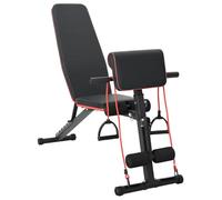 Banco de peso ajustable de acero con recubrimiento en polvo negro 131 x 41 x 100 cm con bandas de resistencia para ejercicios versátiles, ajuste manual de altura e inclinación