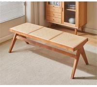 Banco de ratán de madera maciza, asiento de bastón tejido a mano para 2-3 personas, asientos interiores y exteriores, muebles hechos a mano para comedor, entrada y dormitorio