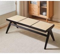 Banco de ratán de madera maciza, asiento de bastón tejido a mano para 2-3 personas, asientos interiores y exteriores, muebles hechos a mano para comedor, entrada y dormitorio