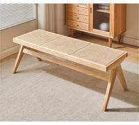 Banco de ratán de madera maciza, asiento de bastón tejido a mano para 2-3 personas, asientos interiores y exteriores, muebles hechos a mano para comedor, entrada y dormitorio