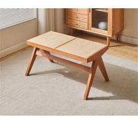 Banco de ratán hecho a mano de madera maciza para 2 a 3 personas, elegante asiento para interiores y exteriores, asiento de bastón, muebles de comedor y entrada (naranja, 34.6 x 17.7 x 17.7 pulgadas)