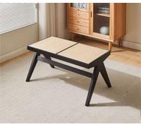 Banco de ratán hecho a mano para 2-3 personas, taburete de comedor de madera maciza para uso en interiores y exteriores, elegante asiento de bastón tejido a mano para entrada y dormitorio (negro)