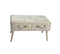 Banco de terciopelo beige con 2 cajones, tiradores de terciopelo y herrajes de bronce