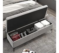 Banco de terciopelo de alta calidad para dormitorio, no necesita montaje, extremo de la cama tapizado gris claro, 90 x 40 x 43 cm / 35x16x17in - Solut de piel lisa y funcional