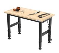 Banco de trabajo ajustable de 120 cm, capacidad de peso hasta 900 kg, mesa de madera de caucho resistente, 5 alturas ajustables, banco con básculas, panel de alimentación