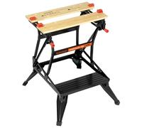 BLACK+DECKER WM536 Banco de Trabajo Plegable Gran Superficie de Trabajo Carga máxima: 160 kg Estructura de Acero y mordazas de bambú Naranja 610 x 384 mm