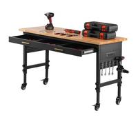 VEVOR Banco de trabajo ajustable de 60",capacidad de carga de 1500 lb,banco de trabajo con cajón de almacenamiento,toma de corriente,ruedas y tablero perforado,para garaje,taller,oficina y hogar