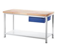 Banco de trabajo, bastidor modular RAU, 1 cajón de tamaño L, 1 repisa de chapa de acero