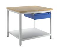 Banco de trabajo, bastidor modular RAU, 1 cajón de tamaño L, 1 repisa de chapa de acero