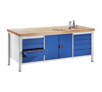 Banco de trabajo, bastidor modular RAU, 8 cajones de tamaño L, 1 armario para herramientas